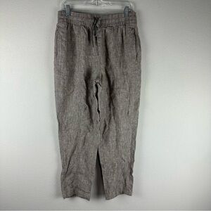 Athleta Brown Gray 100% Linen Retreat High Rise Ankle Athleisure Pants Medium